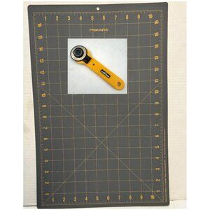 Fiskars 12" x 18" Gray Cutting Mat and OLFA Yellow Rotary Cutter LOT of 2
